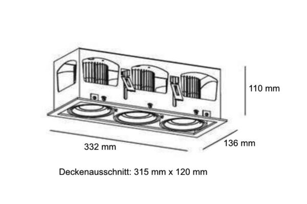 LED-Deckeneinbaustrahler kardanisch; 136mm; 3-Flammig; 4.000K – Bild 2