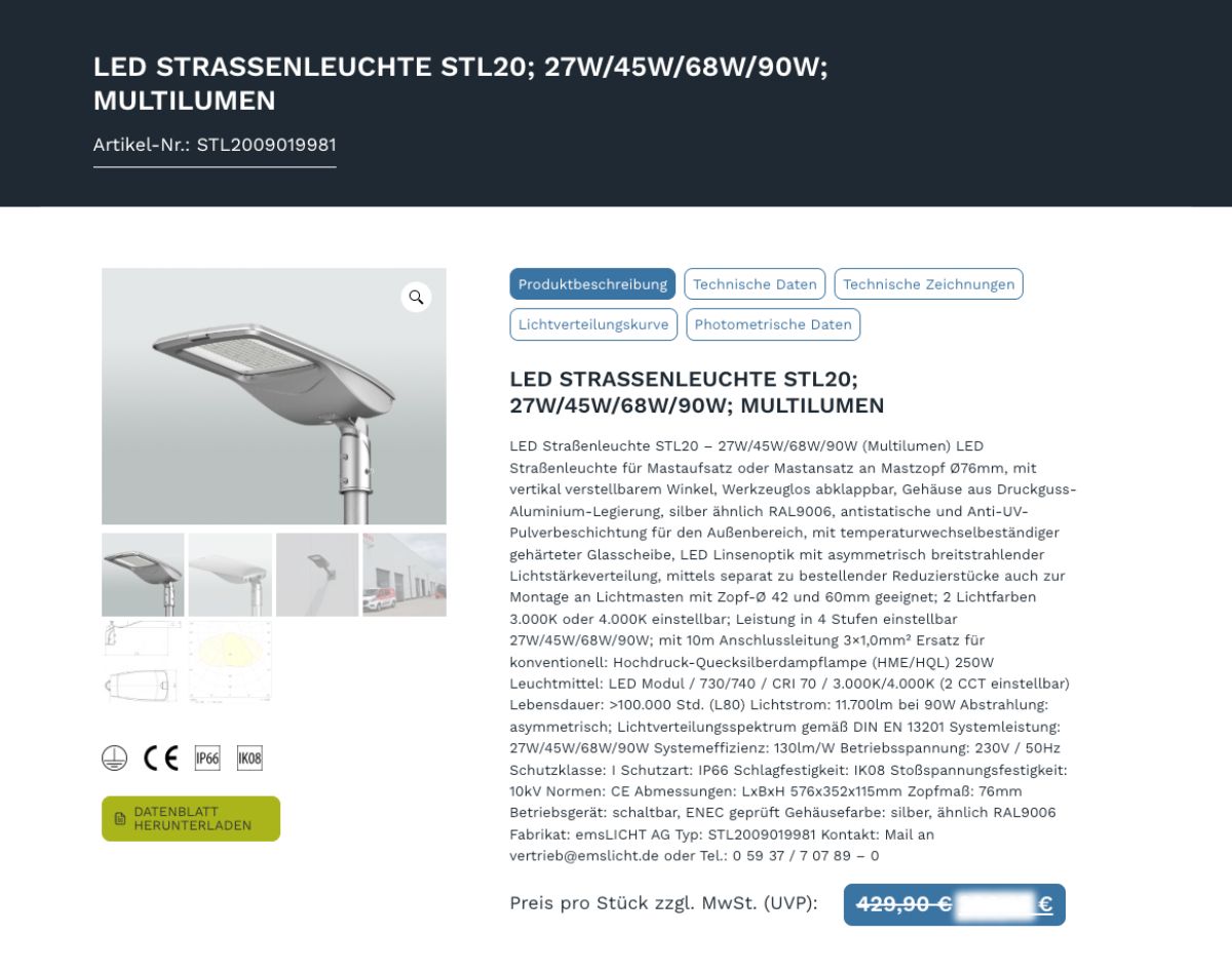 Händlerpreise für LED-Straßenleuchte