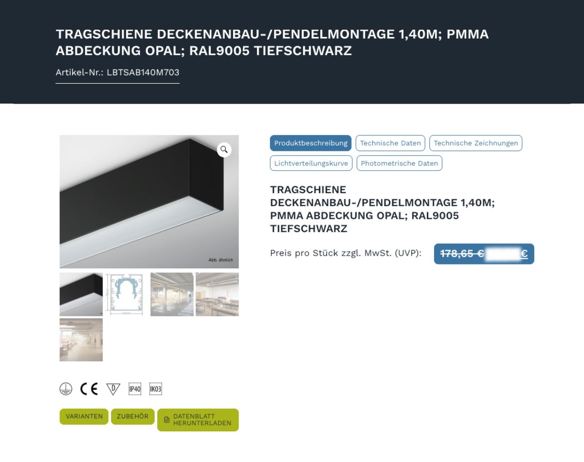 Händlerpreise für LED-Tragschiene